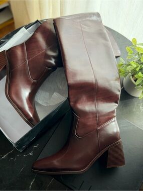 Classic Women's Tall Leather Boots in Dark Brown